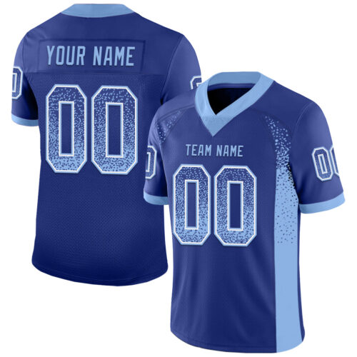 Custom Royal Light Blue-White Drift Fashion Football Jersey