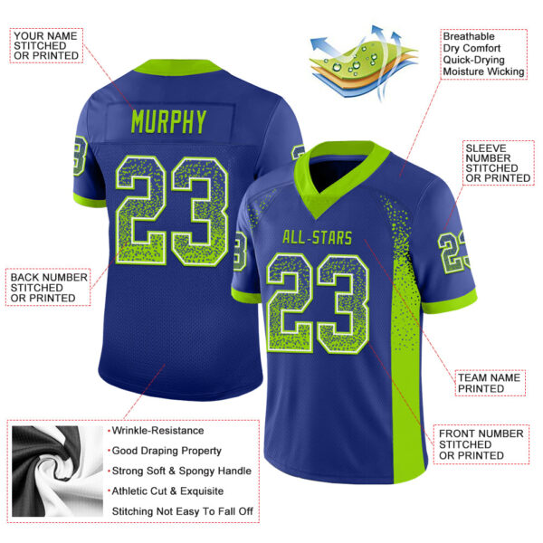 Custom Royal Neon Green-White Drift Fashion Football Jersey