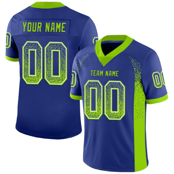 Custom Royal Neon Green-White Drift Fashion Football Jersey