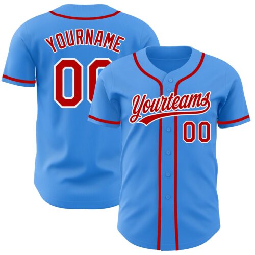 ElectricBlue0002 Custom Electric Blue Red-White Authentic Baseball Jersey