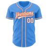 Custom Electric Blue White-Orange Authentic Baseball Jersey