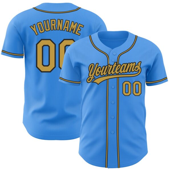 Custom Electric Blue Old Gold-Black Authentic Baseball Jersey