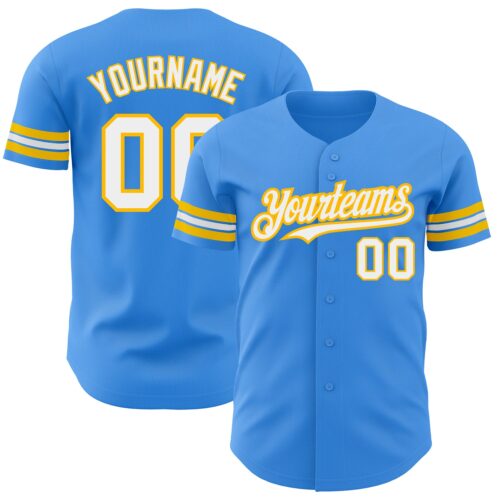 ElectricBlue0100 Custom Electric Blue White-Gold Authentic Baseball Jersey