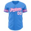 Custom Electric Blue White-Pink Authentic Baseball Jersey