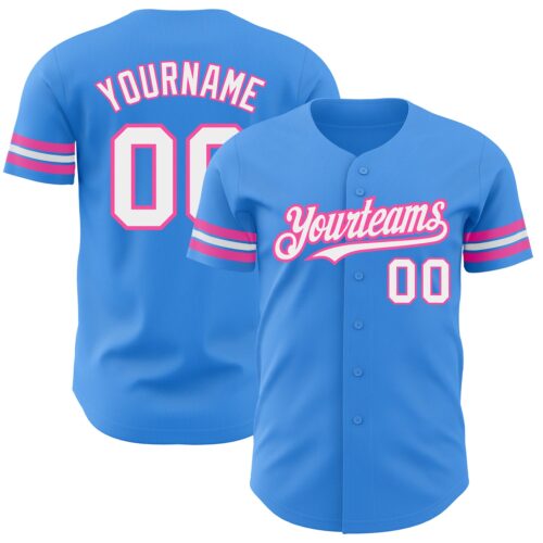 ElectricBlue0106 Custom Electric Blue White-Pink Authentic Baseball Jersey