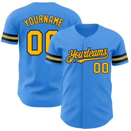 ElectricBlue0109 Custom Electric Blue Gold-Black Authentic Baseball Jersey