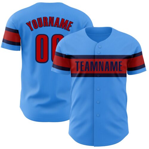 ElectricBlue0110 Custom Electric Blue Red-Navy Authentic Baseball Jersey