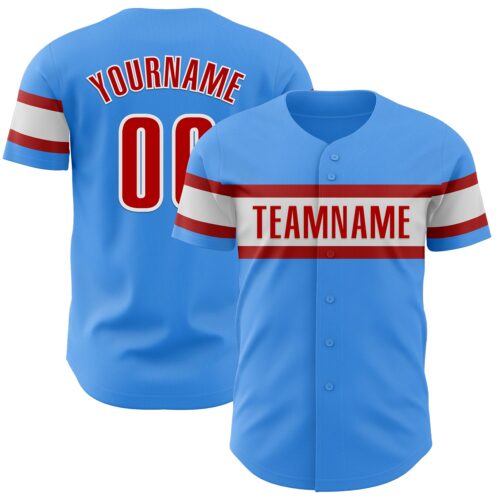 ElectricBlue0111 Custom Electric Blue Red-White Authentic Baseball Jersey