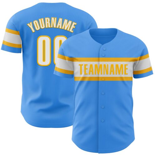 ElectricBlue0112 Custom Electric Blue White-Gold Authentic Baseball Jersey