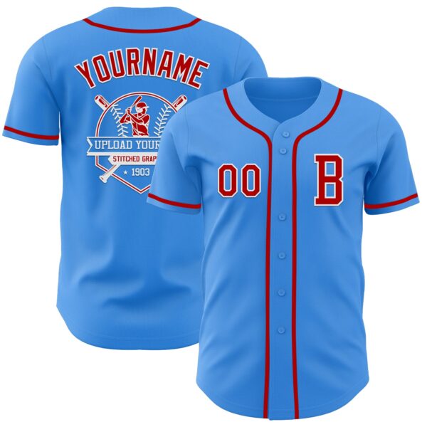 Custom Electric Blue Red-White Authentic Baseball Jersey