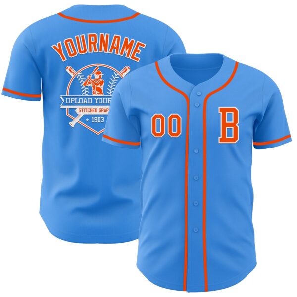 Custom Electric Blue Orange-White Authentic Baseball Jersey
