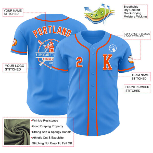 Custom Electric Blue Orange-White Authentic Baseball Jersey