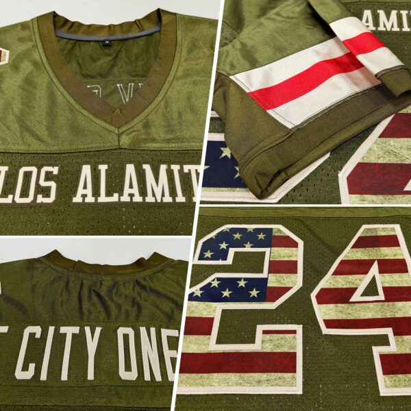 FC21110232 Custom Olive Vintage USA Flag-Cream Mesh Authentic Salute To Service Football Jersey