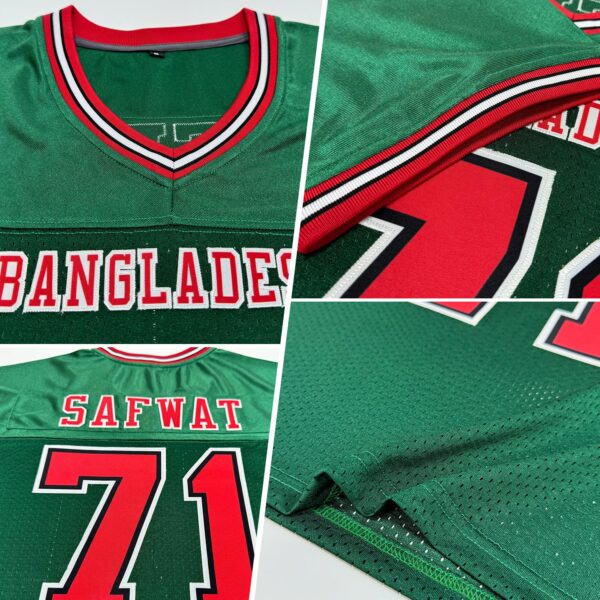 Custom Green Red-Black Mesh Authentic Throwback Football Jersey