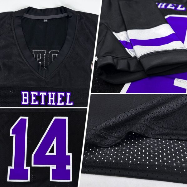 Custom Black Purple-White Mesh Authentic Football Jersey