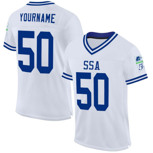 Custom White Royal Mesh Authentic Throwback Football SSA Jersey