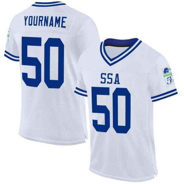 Custom White Royal Mesh Authentic Throwback Football SSA Jersey