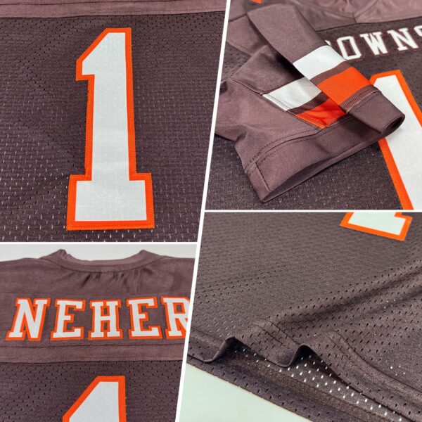 Custom Brown White-Orange Mesh Authentic Football Jersey