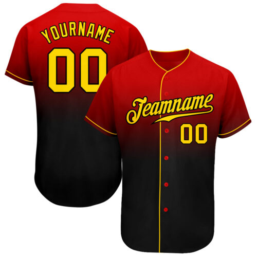 FadeFashion0003 Custom Red Gold-Black Authentic Fade Fashion Baseball Jersey