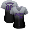 Custom Gray Purple-Black Authentic Fade Fashion Baseball Jersey