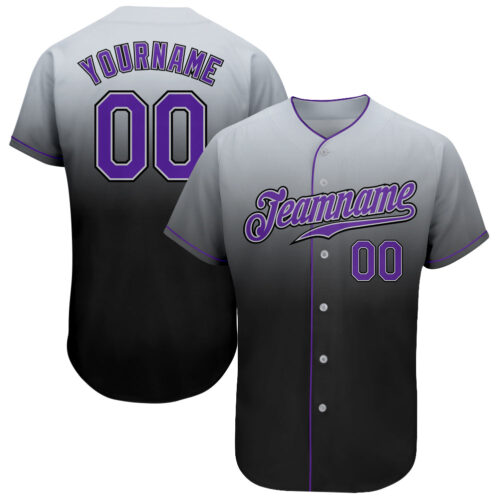 FadeFashion0034 Custom Gray Purple-Black Authentic Fade Fashion Baseball Jersey
