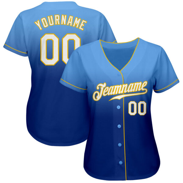 Custom Light Blue White-Royal Authentic Fade Fashion Baseball Jersey