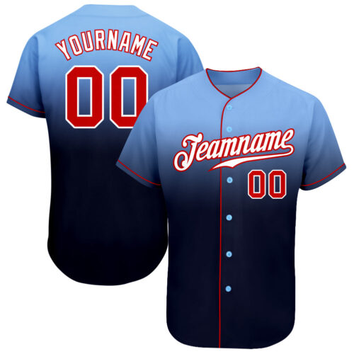 FadeFashion0052 Custom Light Blue Red-Navy Authentic Fade Fashion Baseball Jersey