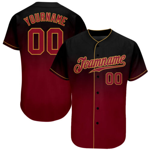 FadeFashion0057 Custom Black Crimson-Old Gold Authentic Fade Fashion Baseball Jersey