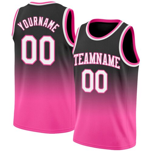 FadeFashion0065 Custom Black White-Pink Authentic Fade Fashion Basketball Jersey