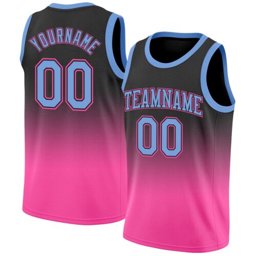 FadeFashion0066 Custom Black Light Blue-Pink Authentic Fade Fashion Basketball Jersey