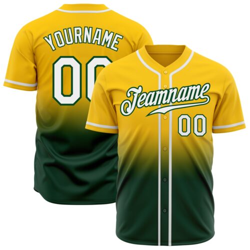 FadeFashion0138 Custom Yellow White-Green Authentic Fade Fashion Baseball Jersey