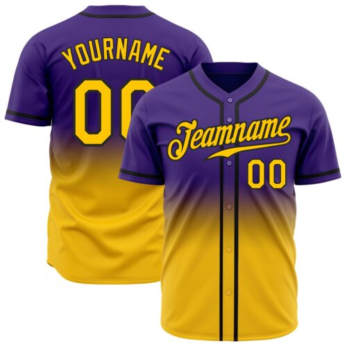 FadeFashion0144 Custom Purple Yellow-Black Authentic Fade Fashion Baseball Jersey