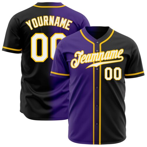 FadeFashion0166 Custom Black White Purple-Gold Authentic Gradient Fashion Baseball Jersey
