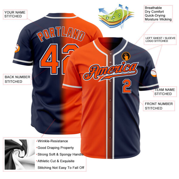 Custom Navy Orange-White Authentic Gradient Fashion Baseball Jersey