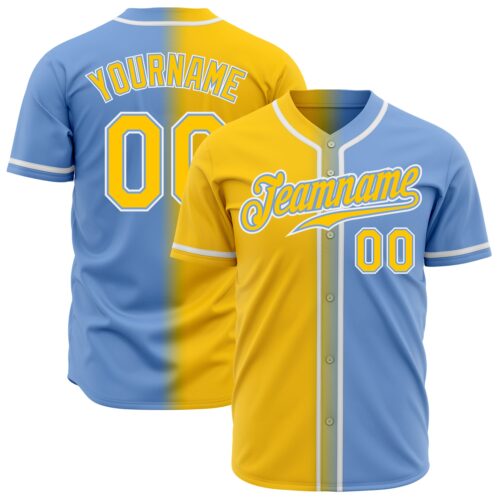 FadeFashion0197_d894314b-bc33-4a9f-bbdc-04425ad76f12 Custom Light Blue Yellow-White Authentic Gradient Fashion Baseball Jersey