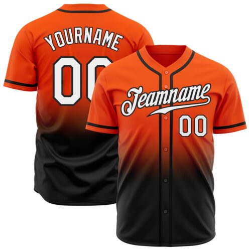 FadeFashion0223 Custom Orange White-Black Authentic Fade Fashion Baseball Jersey