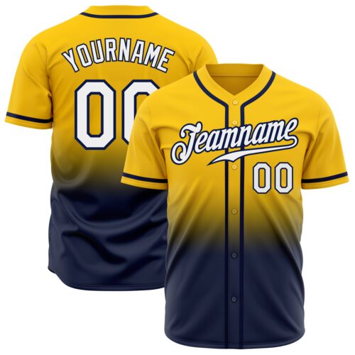 FadeFashion0229 Custom Yellow White-Navy Authentic Fade Fashion Baseball Jersey