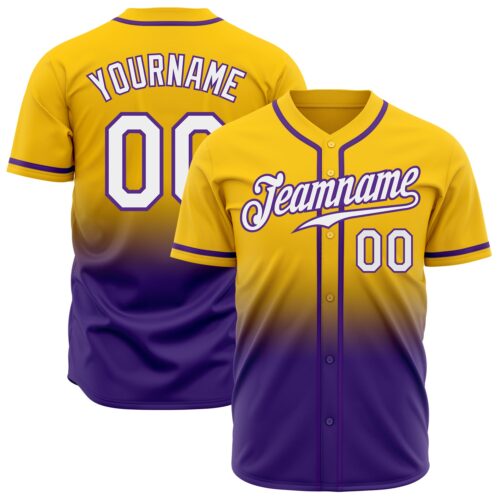 FadeFashion0235 Custom Yellow White-Purple Authentic Fade Fashion Baseball Jersey