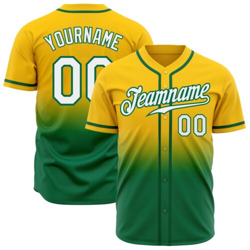 FadeFashion0240 Custom Yellow White-Kelly Green Authentic Fade Fashion Baseball Jersey