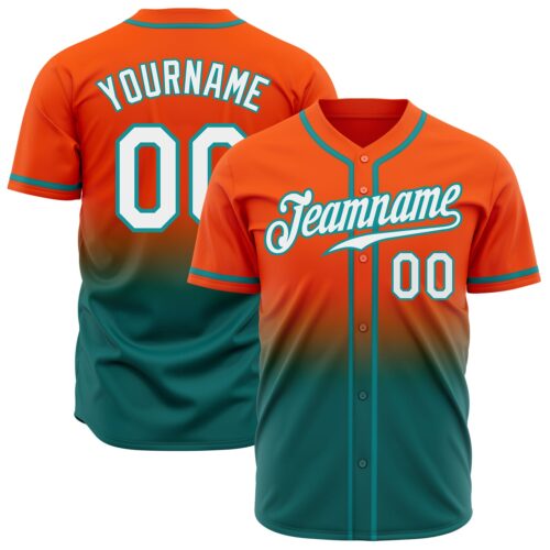 FadeFashion0248 Custom Orange White-Teal Authentic Fade Fashion Baseball Jersey