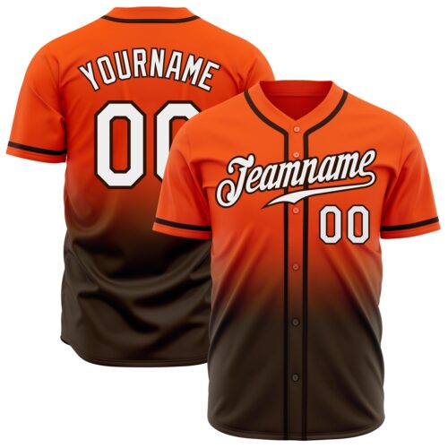 FadeFashion0252 Custom Orange White-Brown Authentic Fade Fashion Baseball Jersey