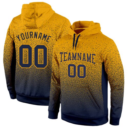 FadeFashion0270 Custom Stitched Gold Navy Fade Fashion Sports Pullover Sweatshirt Hoodie