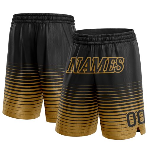 FadeFashion0306 Custom Black Old Gold Pinstripe Fade Fashion Authentic Basketball Shorts