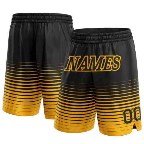 FadeFashion0307 Custom Black Gold Pinstripe Fade Fashion Authentic Basketball Shorts