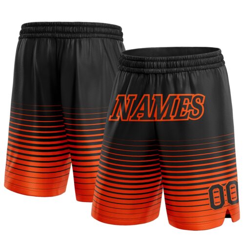 FadeFashion0308 Custom Black Orange Pinstripe Fade Fashion Authentic Basketball Shorts