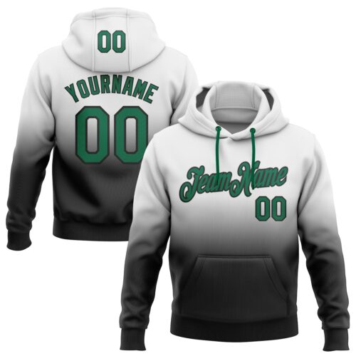 FadeFashion0377 Custom Stitched White Kelly Green-Black Fade Fashion Sports Pullover Sweatshirt Hoodie