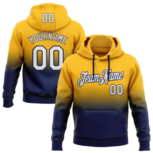 FadeFashion0403 Custom Stitched Gold White-Navy Fade Fashion Sports Pullover Sweatshirt Hoodie