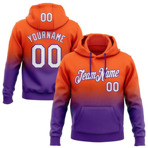 FadeFashion0411 Custom Stitched Orange White-Purple Fade Fashion Sports Pullover Sweatshirt Hoodie