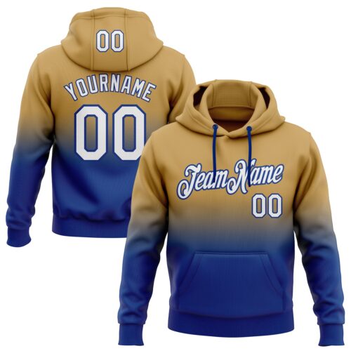 FadeFashion0422 Custom Stitched Old Gold White-Royal Fade Fashion Sports Pullover Sweatshirt Hoodie