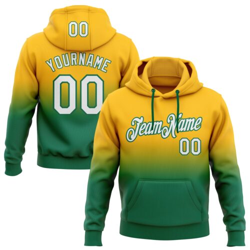 FadeFashion0433 Custom Stitched Gold White-Kelly Green Fade Fashion Sports Pullover Sweatshirt Hoodie